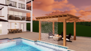 Modern Pool Design with Pergola and Rain Curtain