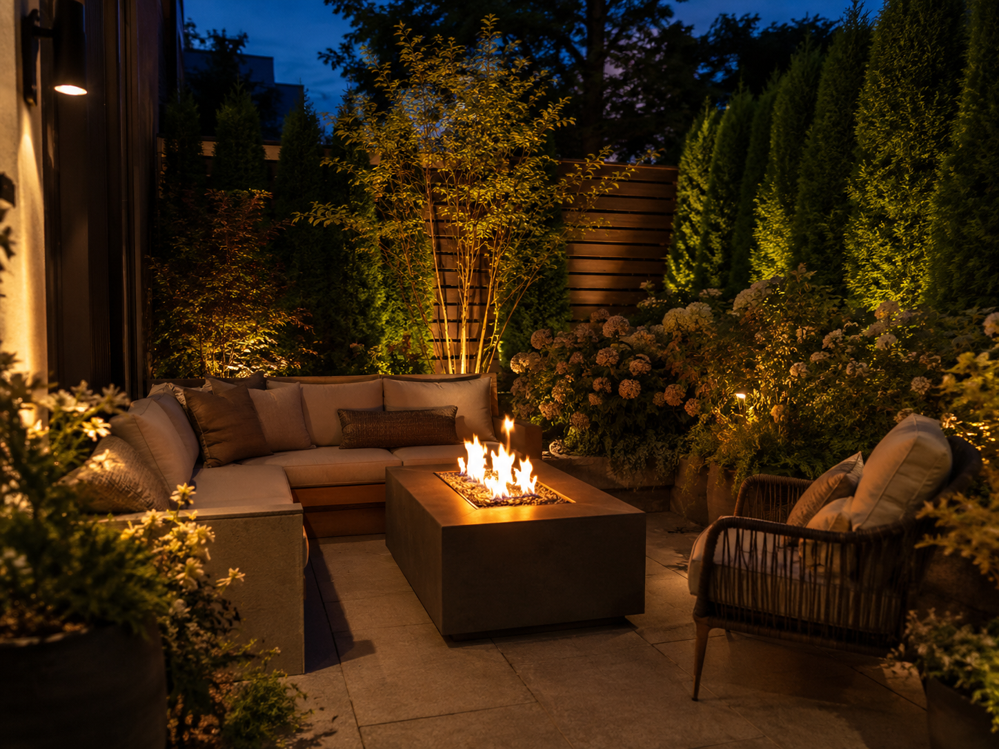 Small outdoor space with fire table