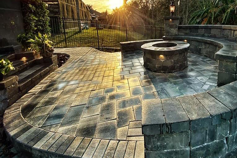 built in firepit seating