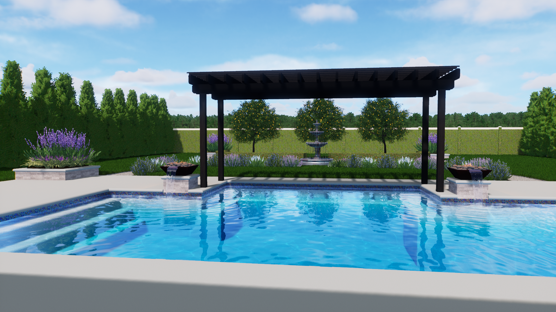 Modern pool design with pergola